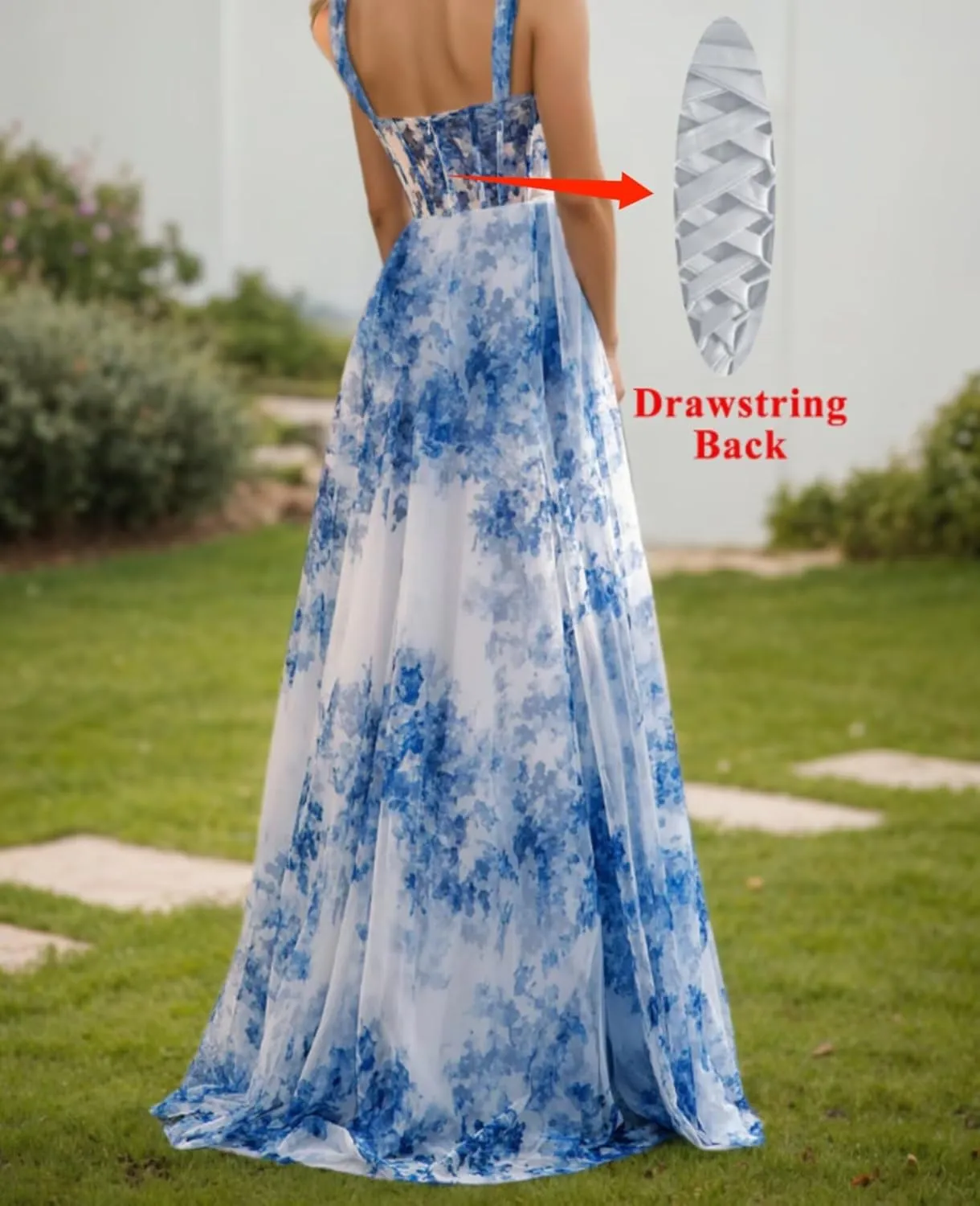 Printed Split Prom Dresses for Women Long Stylish Evening Dress with Ruffle A Line Boho Party Gown with Square Neckline