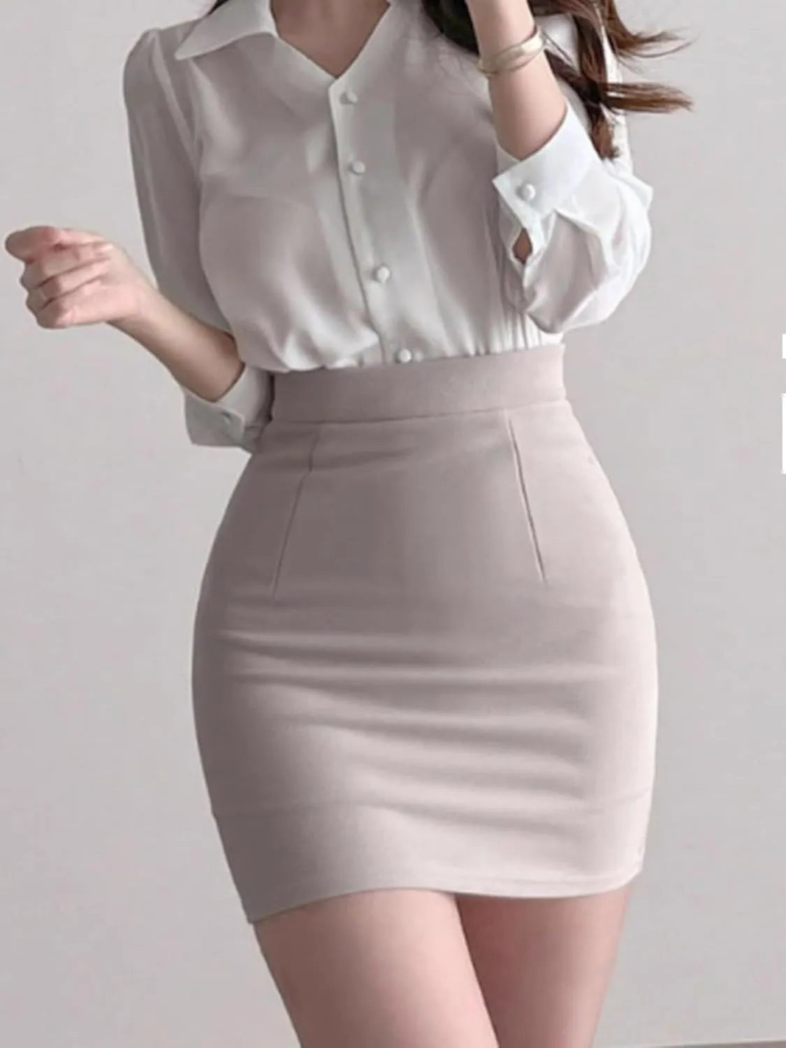 Professional Short Skirt Spring and Summer Slim High-Waisted Work Half Skirt Female