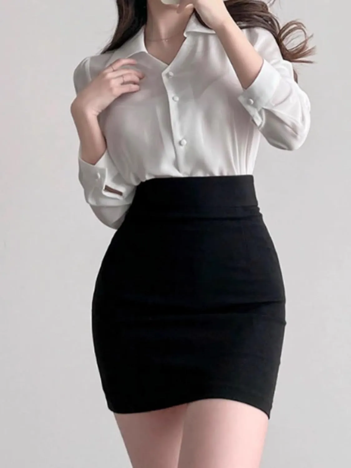 Professional Short Skirt Spring and Summer Slim High-Waisted Work Half Skirt Female