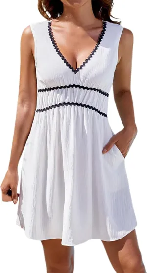 PTOLOCIF Spring/Summer New Comfortable Casual V Neck Sleeveless Waist Age Reducing Dress Dress for Women Petite Size