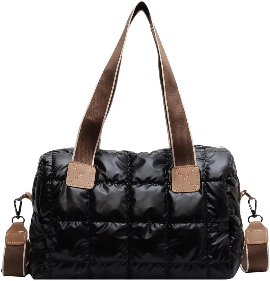 Puffy Shoulder Bag Puffer Top-Handle Crossbody Bag Padded Tote Bag for Women Quilted Satchel Handbag Purse with Zipper