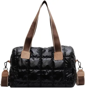 Puffy Shoulder Bag Puffer Top-Handle Crossbody Bag Padded Tote Bag for Women Quilted Satchel Handbag Purse with Zipper
