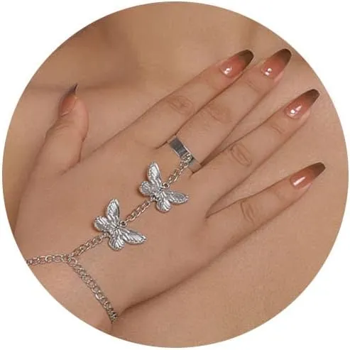 Punk Gold Snake Rings Bracelets Hand Chain for Woman Stackable Rings,Gothic Vintage Knuckle Bracelet Hand Rings for Her Finger Ring Hand Jewelry