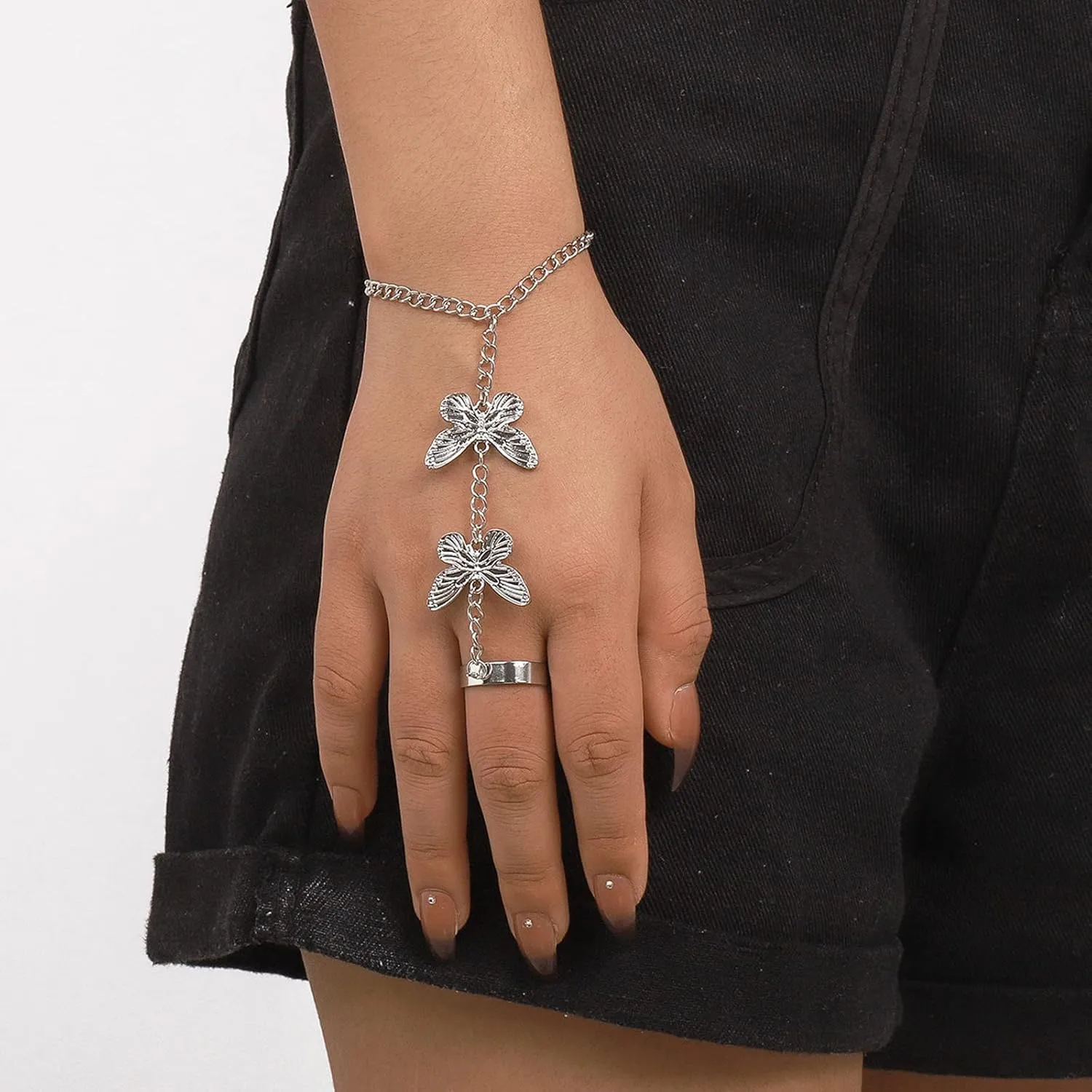 Punk Gold Snake Rings Bracelets Hand Chain for Woman Stackable Rings,Gothic Vintage Knuckle Bracelet Hand Rings for Her Finger Ring Hand Jewelry