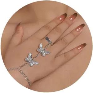 Punk Gold Snake Rings Bracelets Hand Chain for Woman Stackable Rings,Gothic Vintage Knuckle Bracelet Hand Rings for Her Finger Ring Hand Jewelry