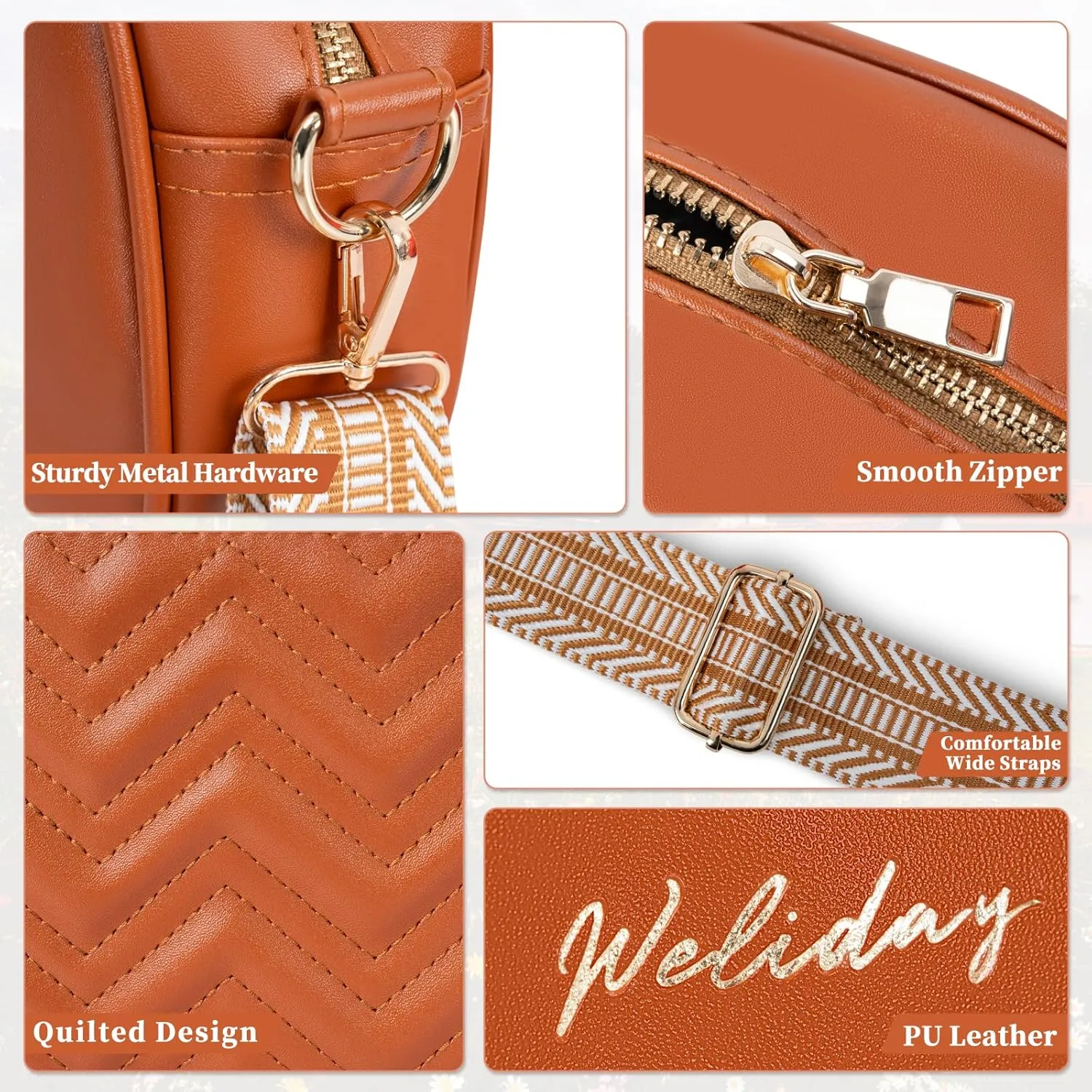 Quilted Crossbody Bags for Women Vegan Leather Shoulder Handbags Purses for Women with Adjustable Wide Strap