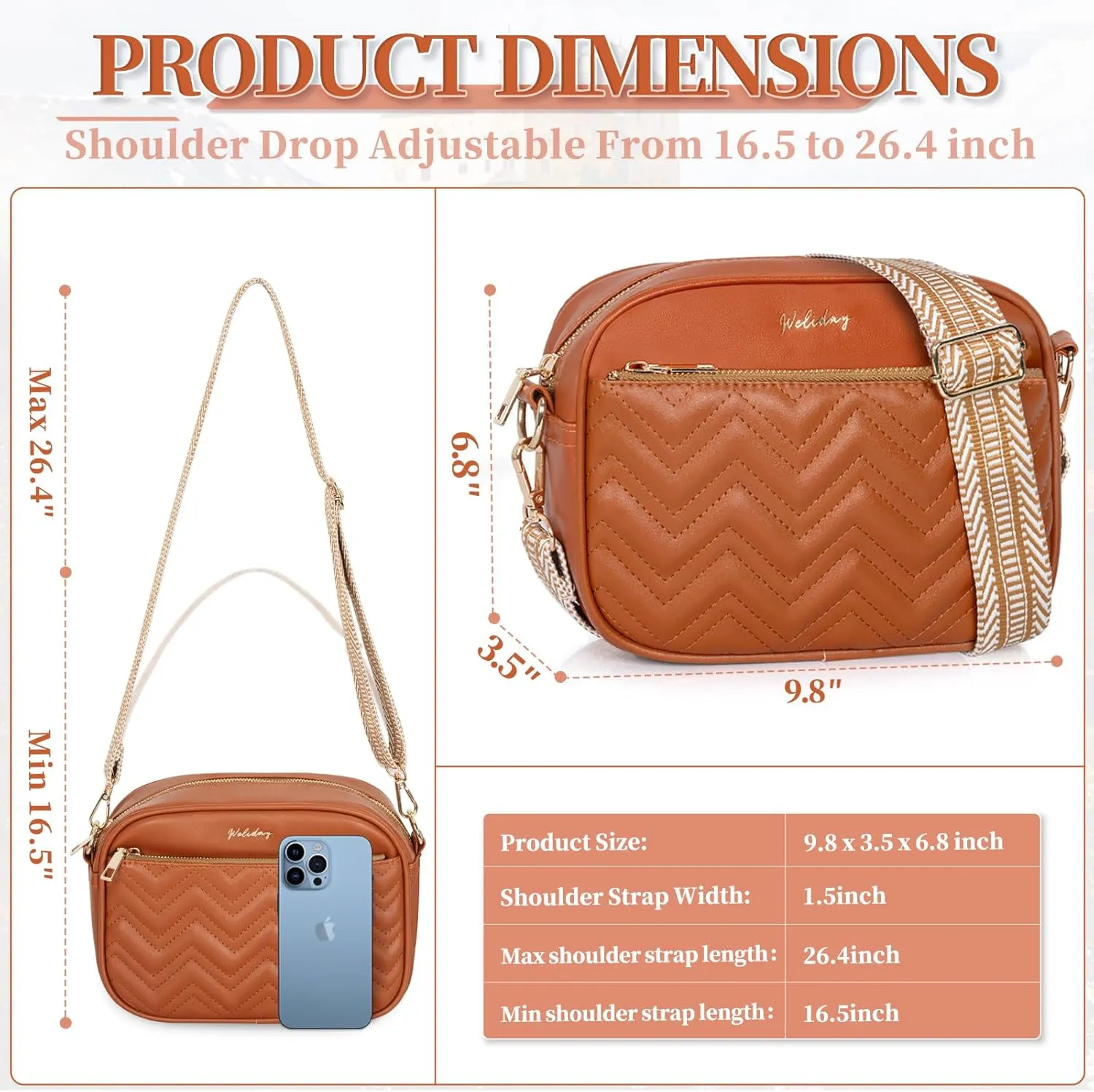 Quilted Crossbody Bags for Women Vegan Leather Shoulder Handbags Purses for Women with Adjustable Wide Strap