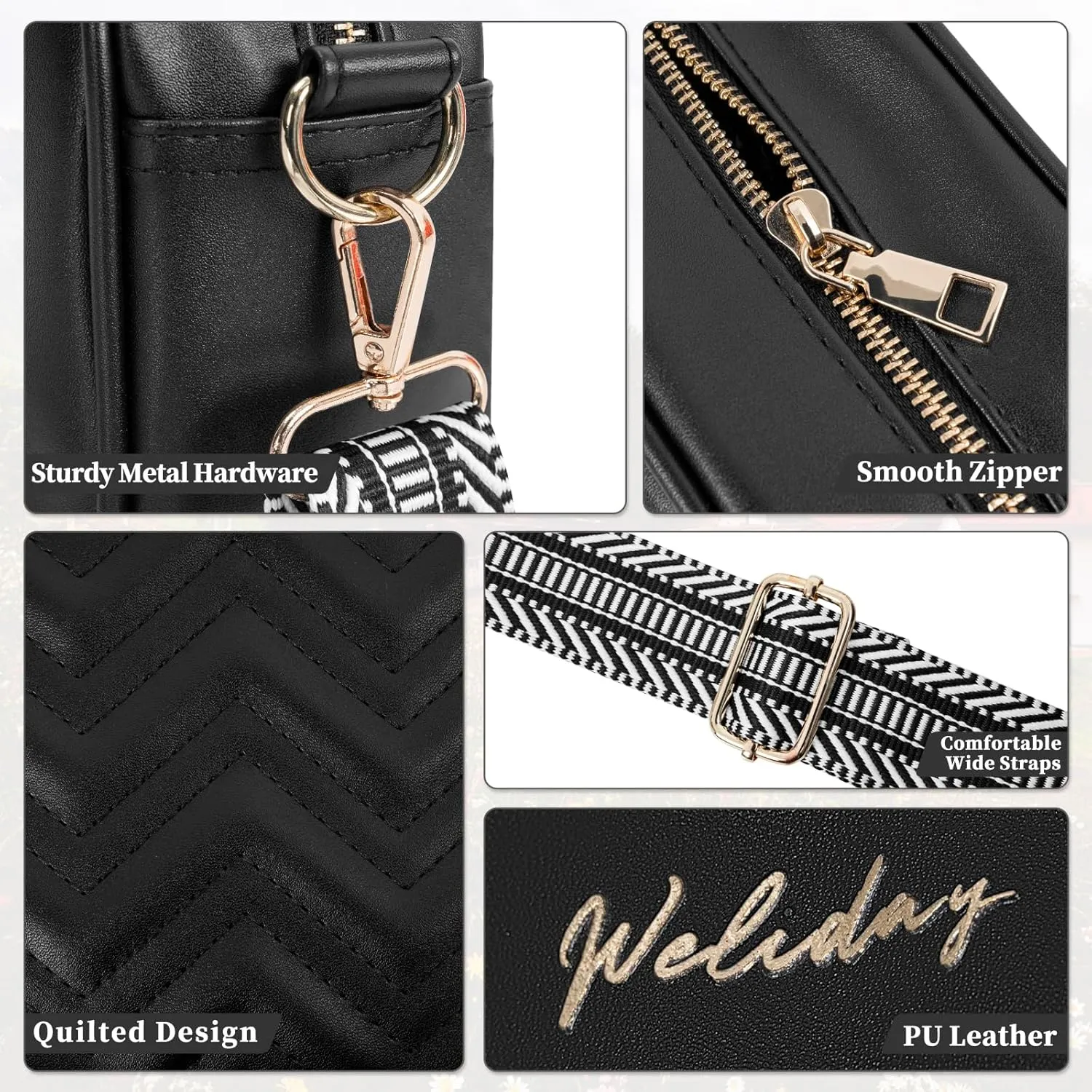 Quilted Crossbody Bags for Women Vegan Leather Shoulder Handbags Purses for Women with Adjustable Wide Strap