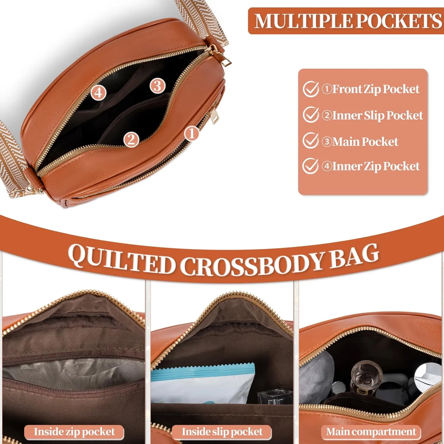 Quilted Crossbody Bags for Women Vegan Leather Shoulder Handbags Purses for Women with Adjustable Wide Strap