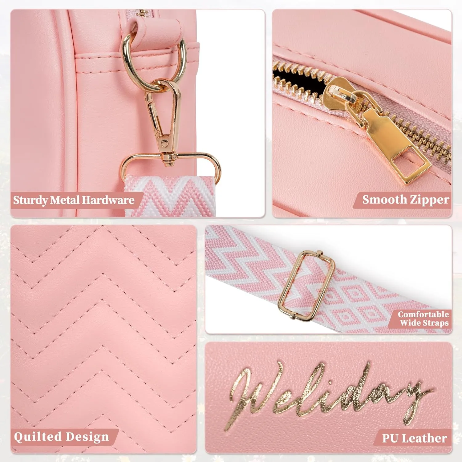 Quilted Crossbody Bags for Women Vegan Leather Shoulder Handbags Purses for Women with Adjustable Wide Strap
