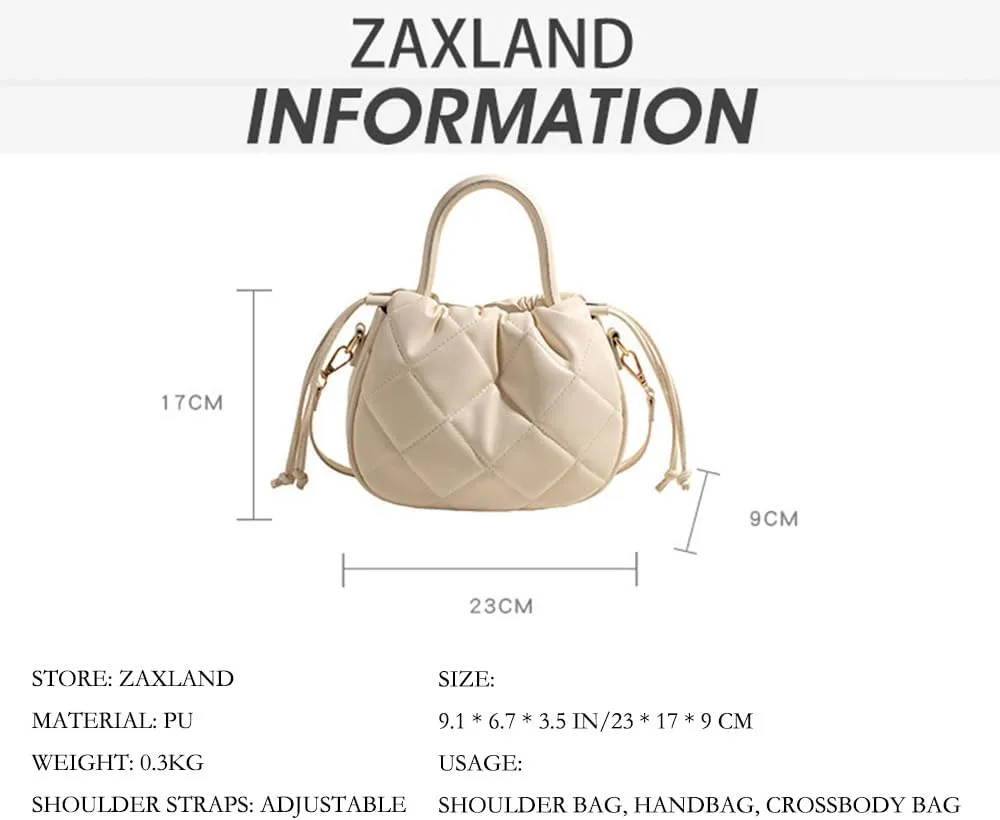 Quilted Drawstring Bucket Bag Small Leather Crossbody Bucket Handbag and Purse Hobo Bucket Tote Bag