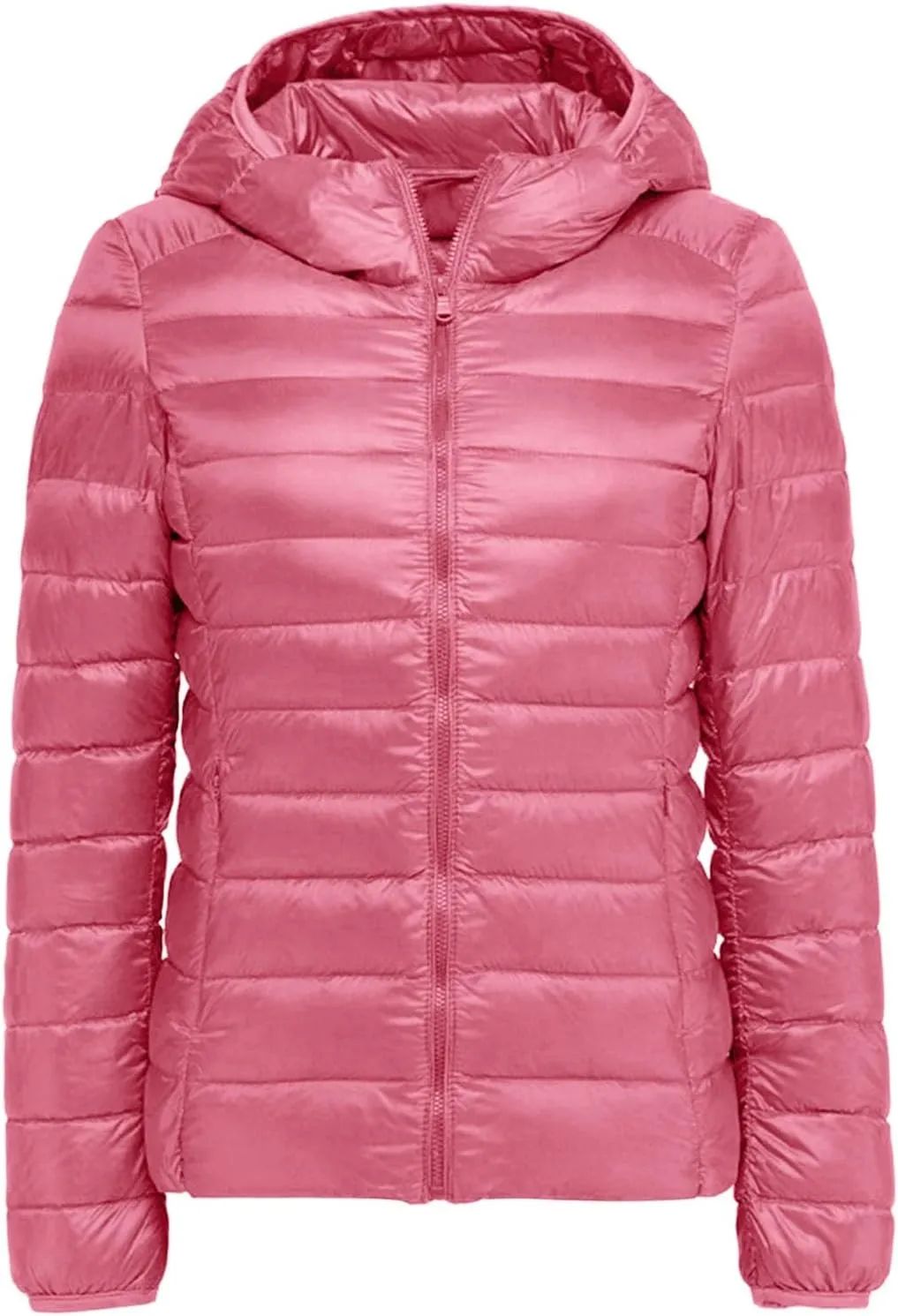 Quilted Jackets for Women Warm Hooded Down Jacket Packable Short Fall Jacket Zip Hooded Winter Coats with Pockets