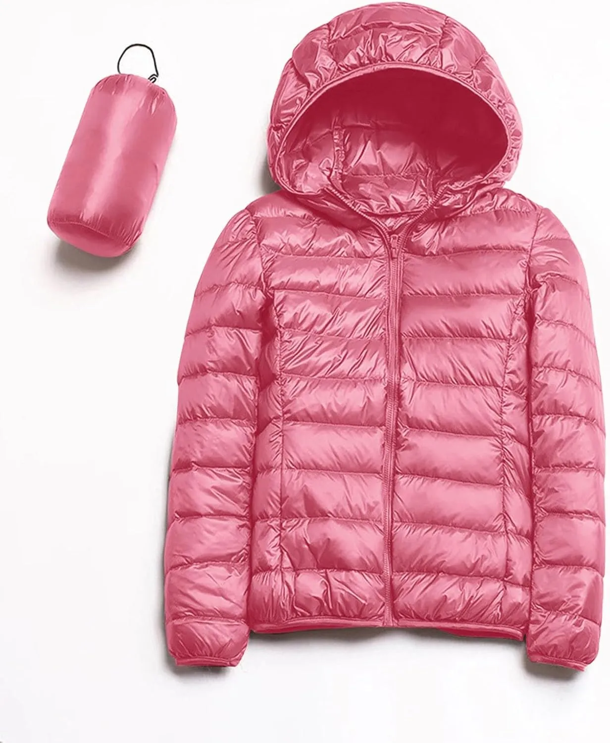 Quilted Jackets for Women Warm Hooded Down Jacket Packable Short Fall Jacket Zip Hooded Winter Coats with Pockets