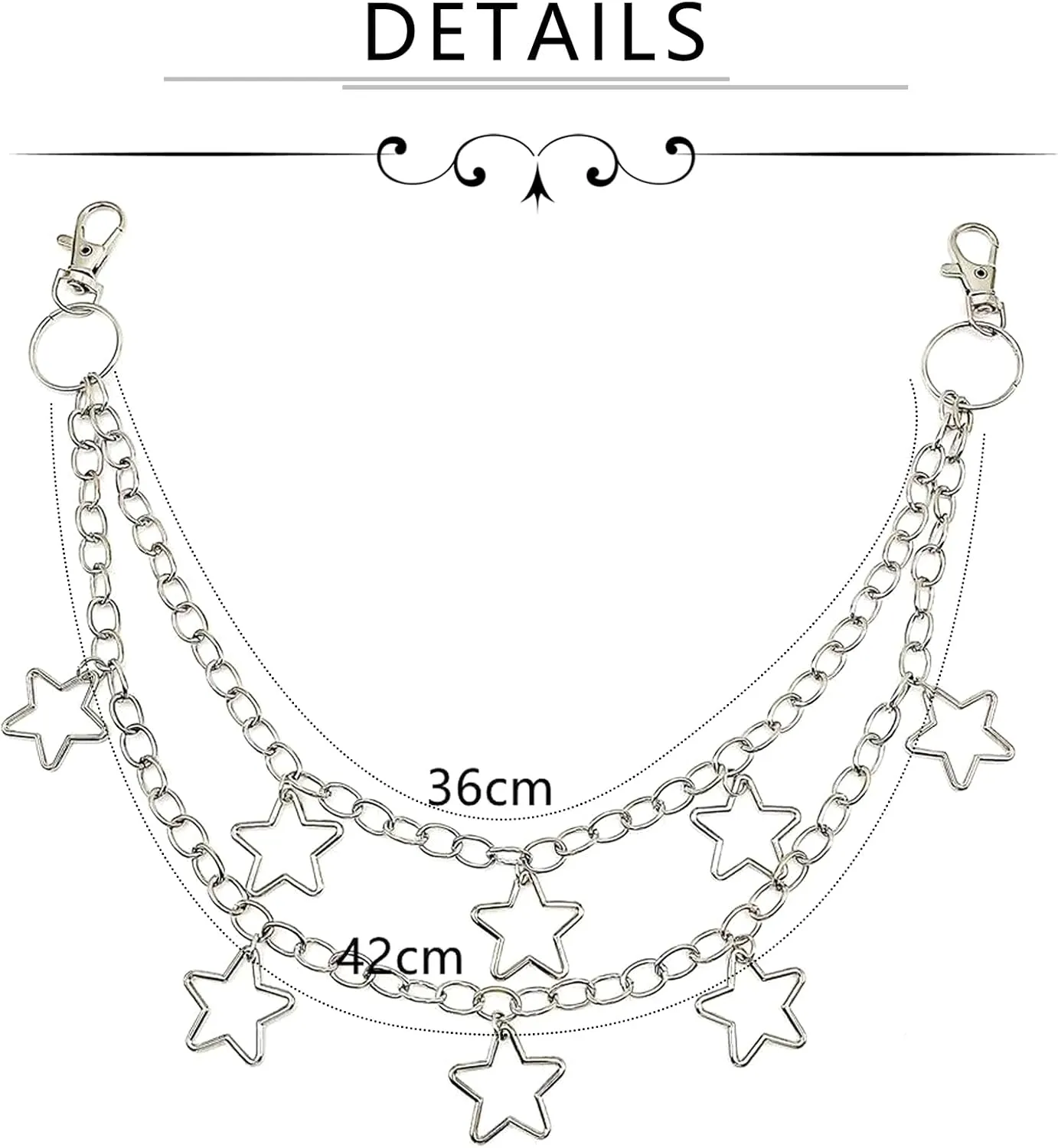 QWALIT Y2K Star Pants Chain for Men Jean Chains for Women Pocket Chain for Pants Biker Hip Punk Chains Y2K Jewelry for Women Accessory Silver Trendy Fashion for Music Festival Concert Cosplay