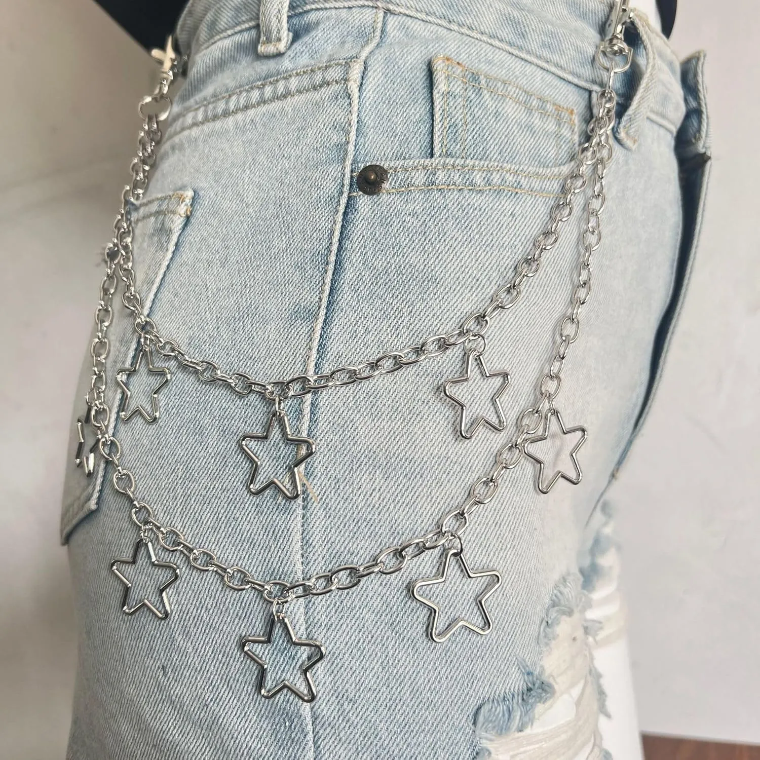 QWALIT Y2K Star Pants Chain for Men Jean Chains for Women Pocket Chain for Pants Biker Hip Punk Chains Y2K Jewelry for Women Accessory Silver Trendy Fashion for Music Festival Concert Cosplay