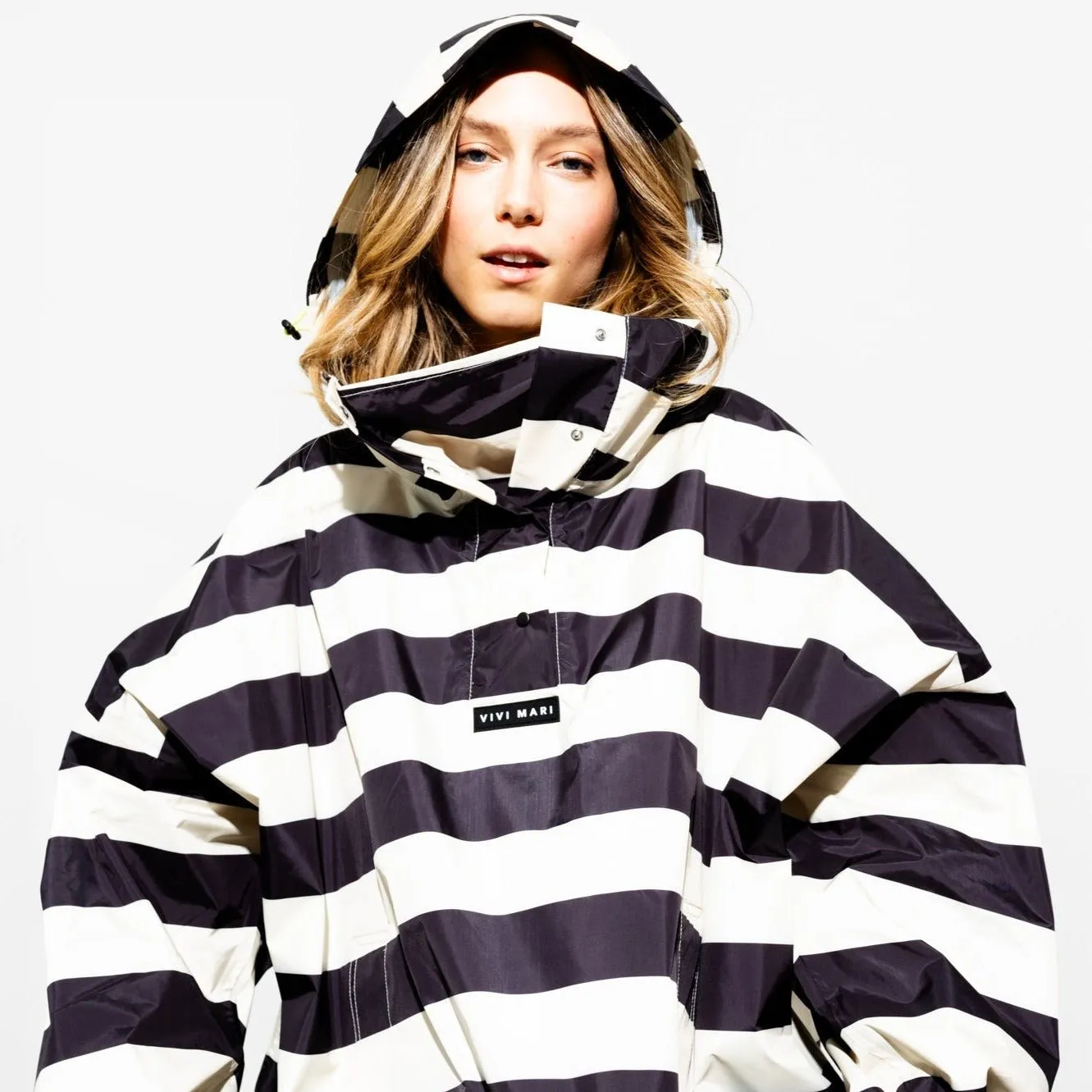 Raincoat bold stripes - black/sand