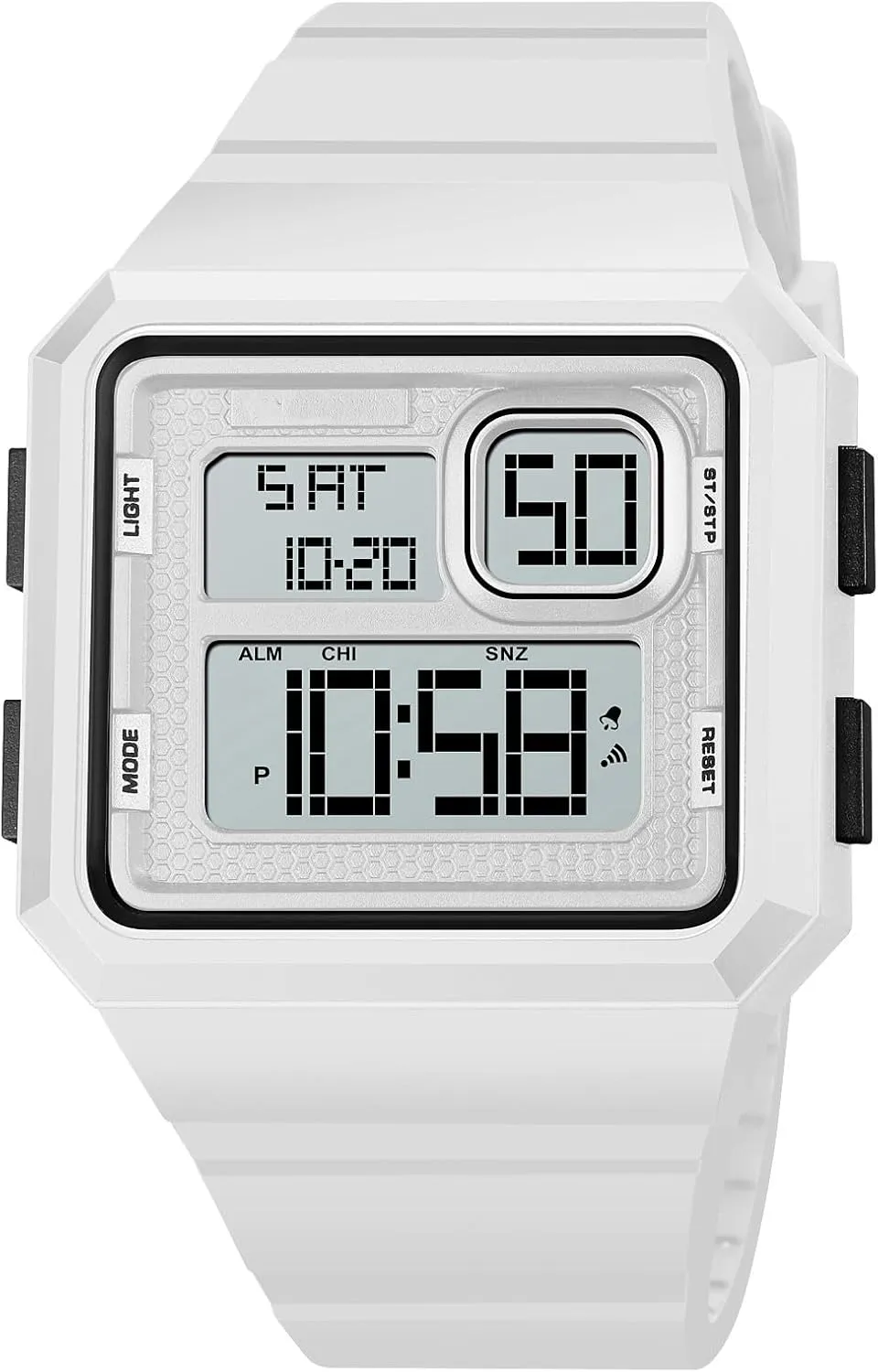Reginald Men's Big Face Watch Fashion Trend Multifunctional Waterproof Watch LED Digital Chronograph Silicone Strap Square Watch