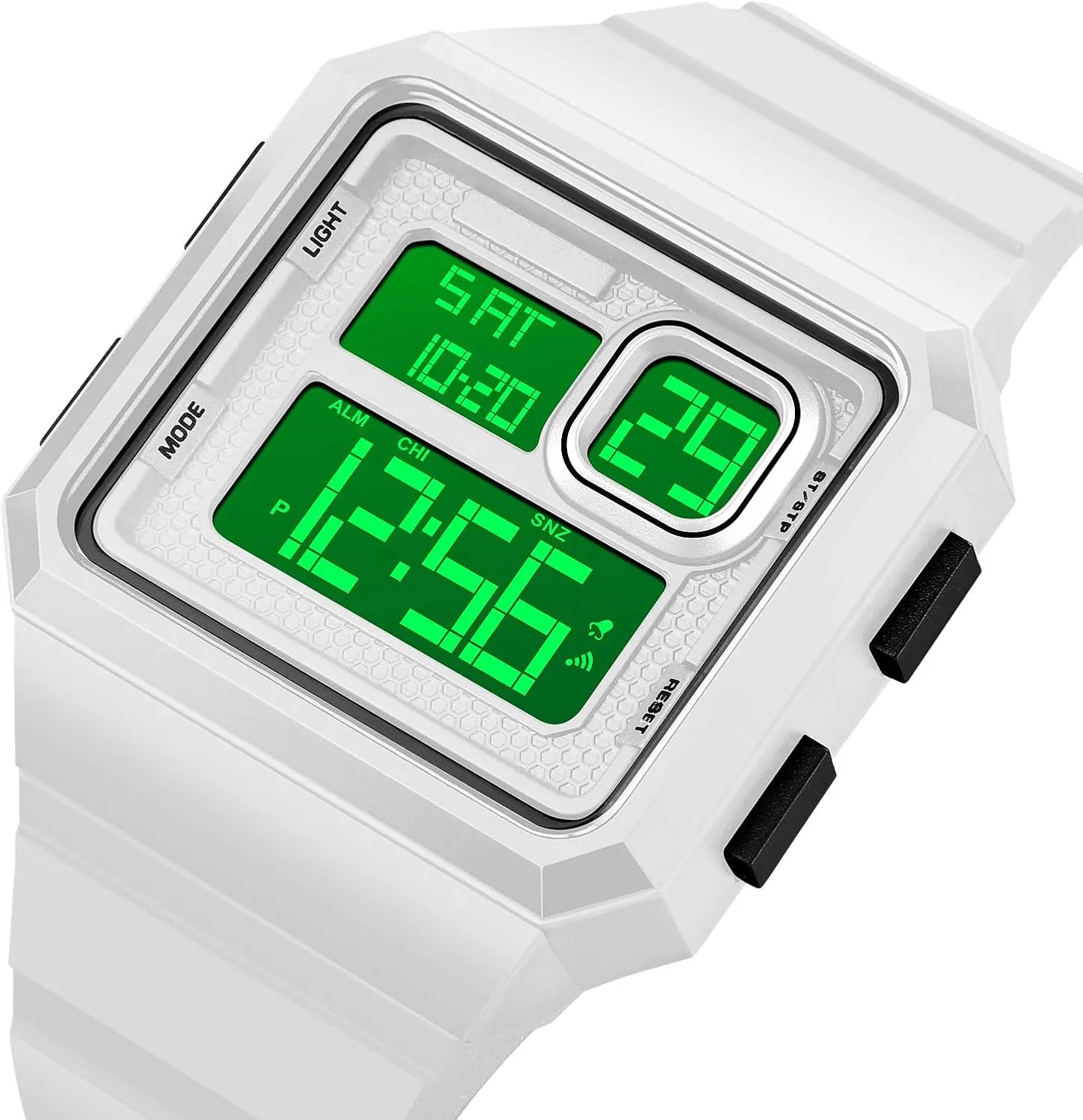 Reginald Men's Big Face Watch Fashion Trend Multifunctional Waterproof Watch LED Digital Chronograph Silicone Strap Square Watch