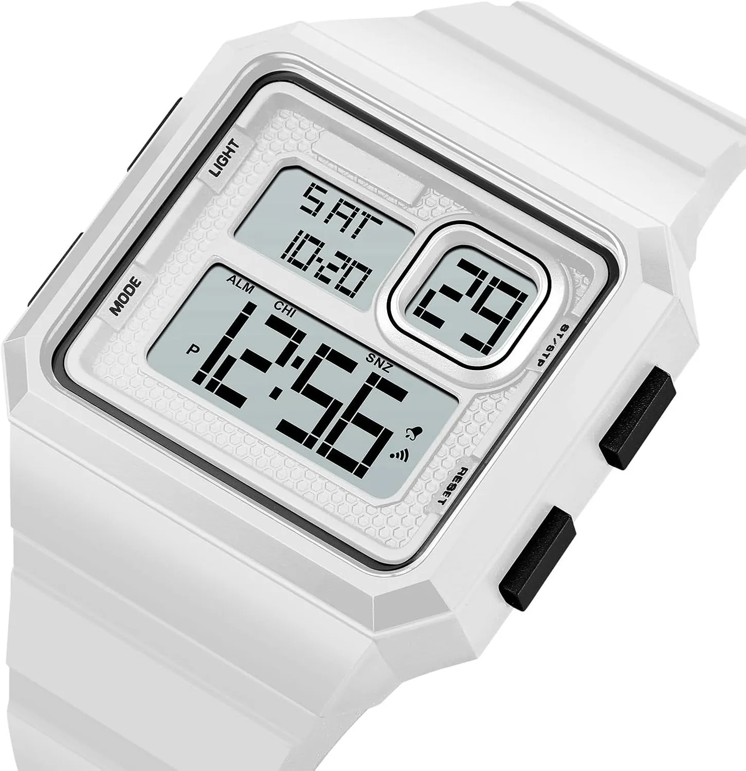 Reginald Men's Big Face Watch Fashion Trend Multifunctional Waterproof Watch LED Digital Chronograph Silicone Strap Square Watch