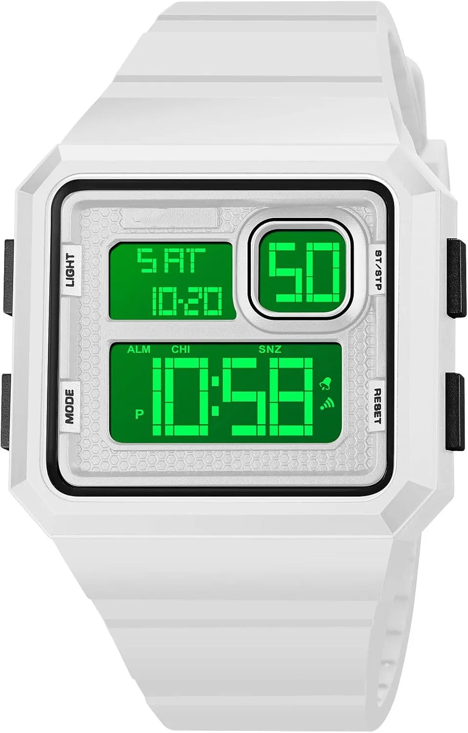 Reginald Men's Big Face Watch Fashion Trend Multifunctional Waterproof Watch LED Digital Chronograph Silicone Strap Square Watch