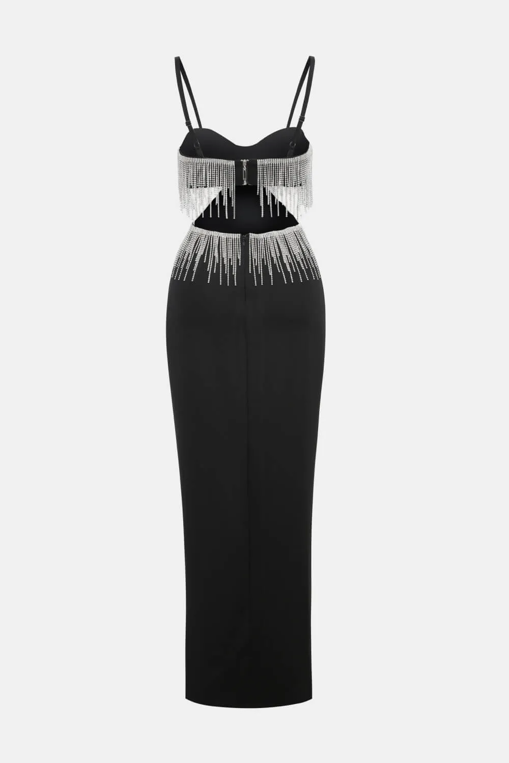 Rhinestone Fringe Split Maxi Dress