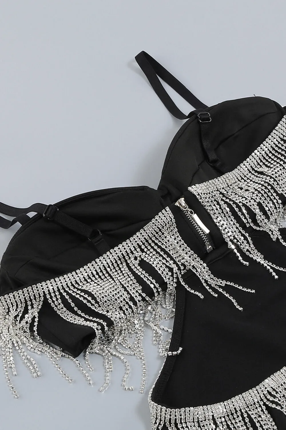 Rhinestone Fringe Split Maxi Dress