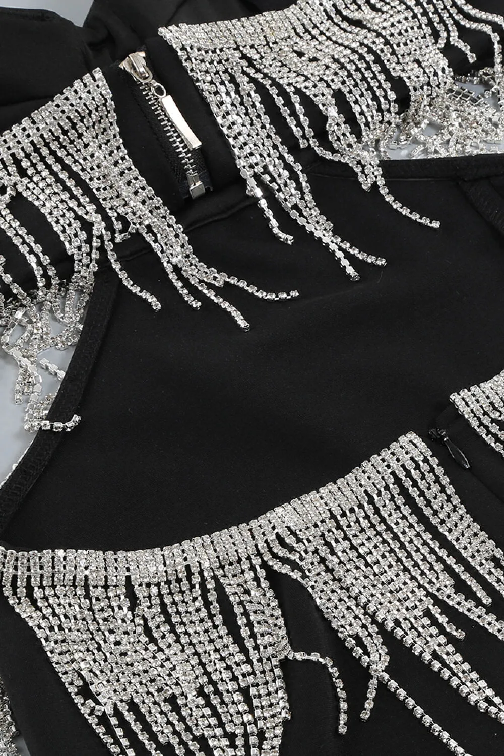 Rhinestone Fringe Split Maxi Dress