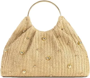 Rivet Straw Beach Bag Women Cute Shoulder Hobo Bags Travel Beach Bag Crossbody Purse Summer Evening Clutch Purses 2025