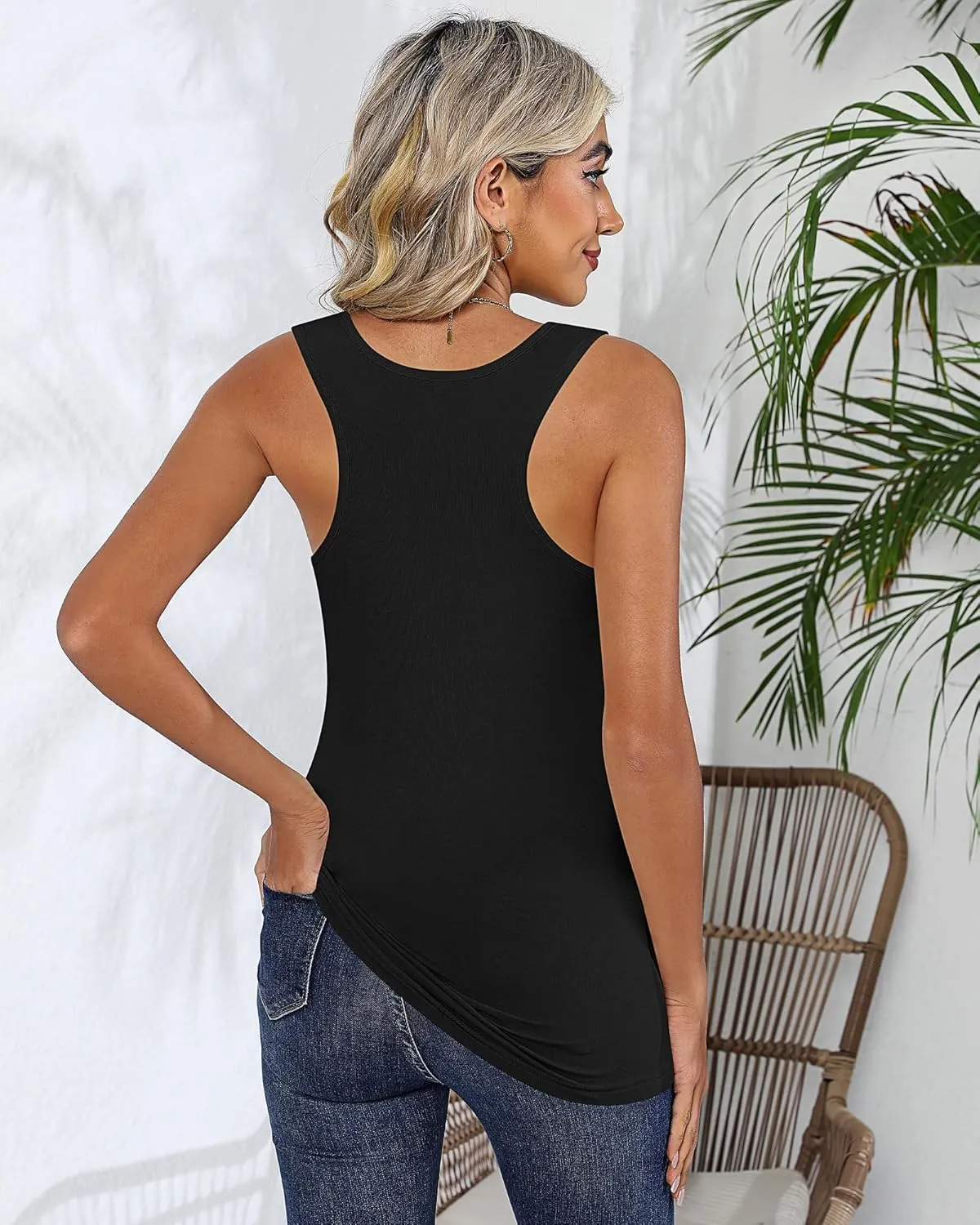 Riyiper 3 Pack Womens Sleeveless Racerback Tank Tops Basic Vest Women Scoop Neck Tank Tops Sleeveless Tee Shirts