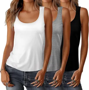 Riyiper 3 Pack Womens Sleeveless Racerback Tank Tops Basic Vest Women Scoop Neck Tank Tops Sleeveless Tee Shirts