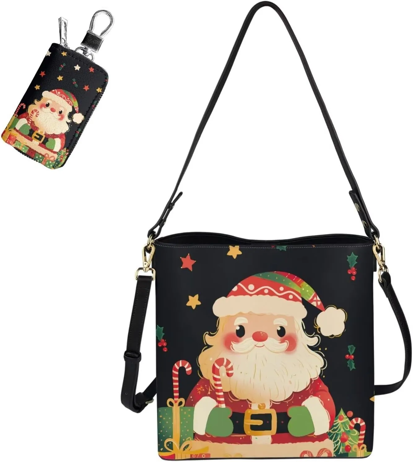 Rnyleeg 2 pcs Large Crossbody Bag for Women Leather Hobo Handbag for Work Bucket Bag with Matching Leather Car Key Cover