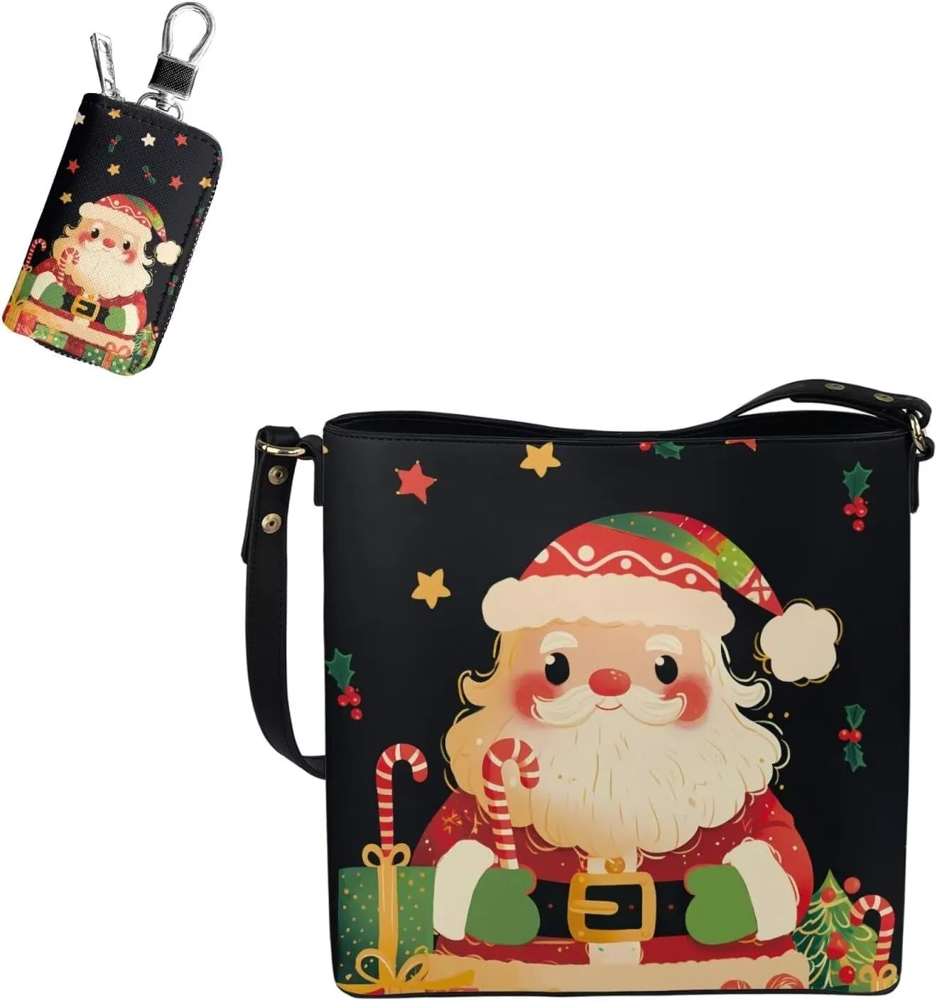 Rnyleeg 2 pcs Large Crossbody Bag for Women Leather Hobo Handbag for Work Bucket Bag with Matching Leather Car Key Cover