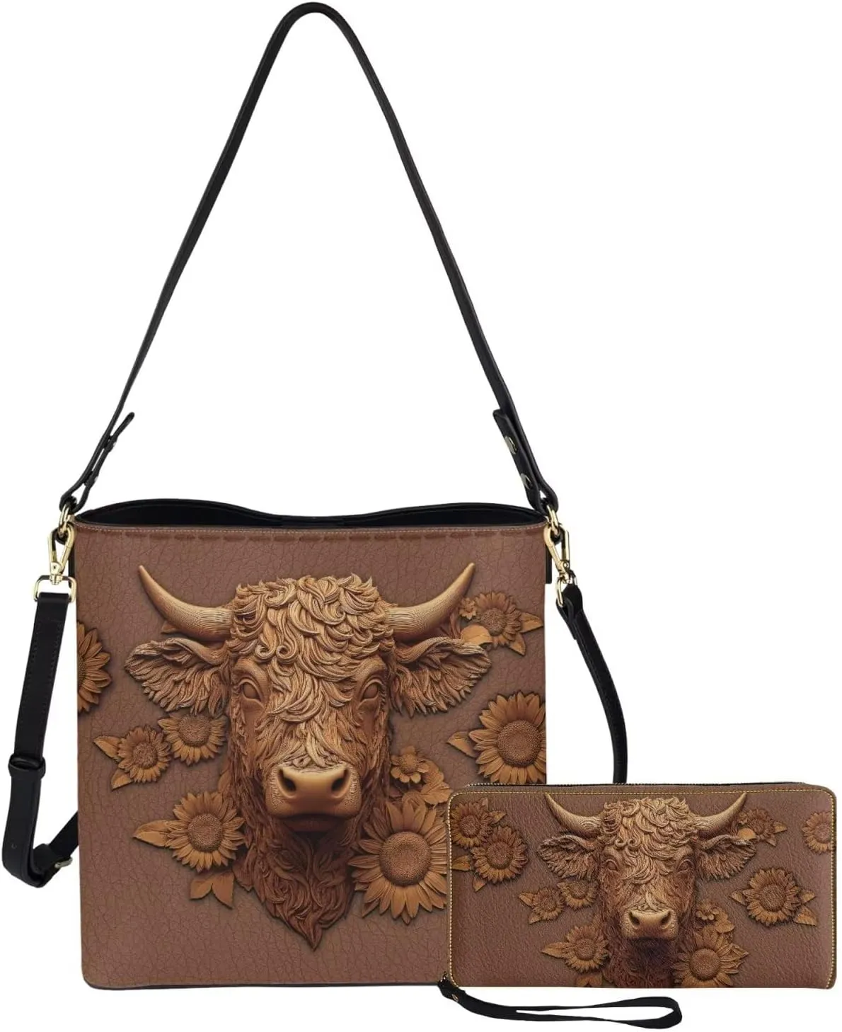 Rnyleeg Personalized Leather Crossbody Bag for Women Custom Name Shoulder Bag with Matching Customized Wallet 2 Pcs