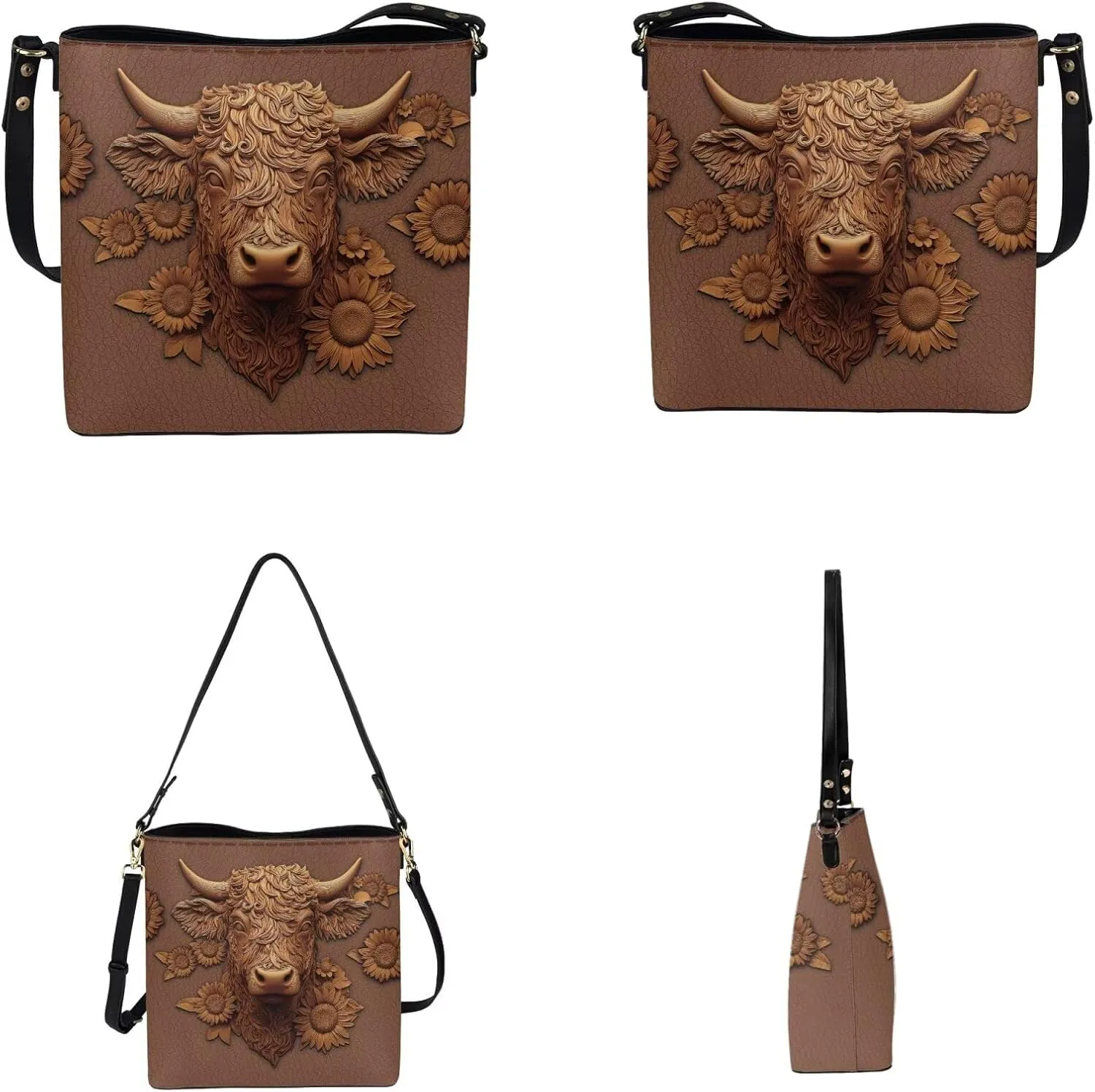 Rnyleeg Personalized Leather Crossbody Bag for Women Custom Name Shoulder Bag with Matching Customized Wallet 2 Pcs