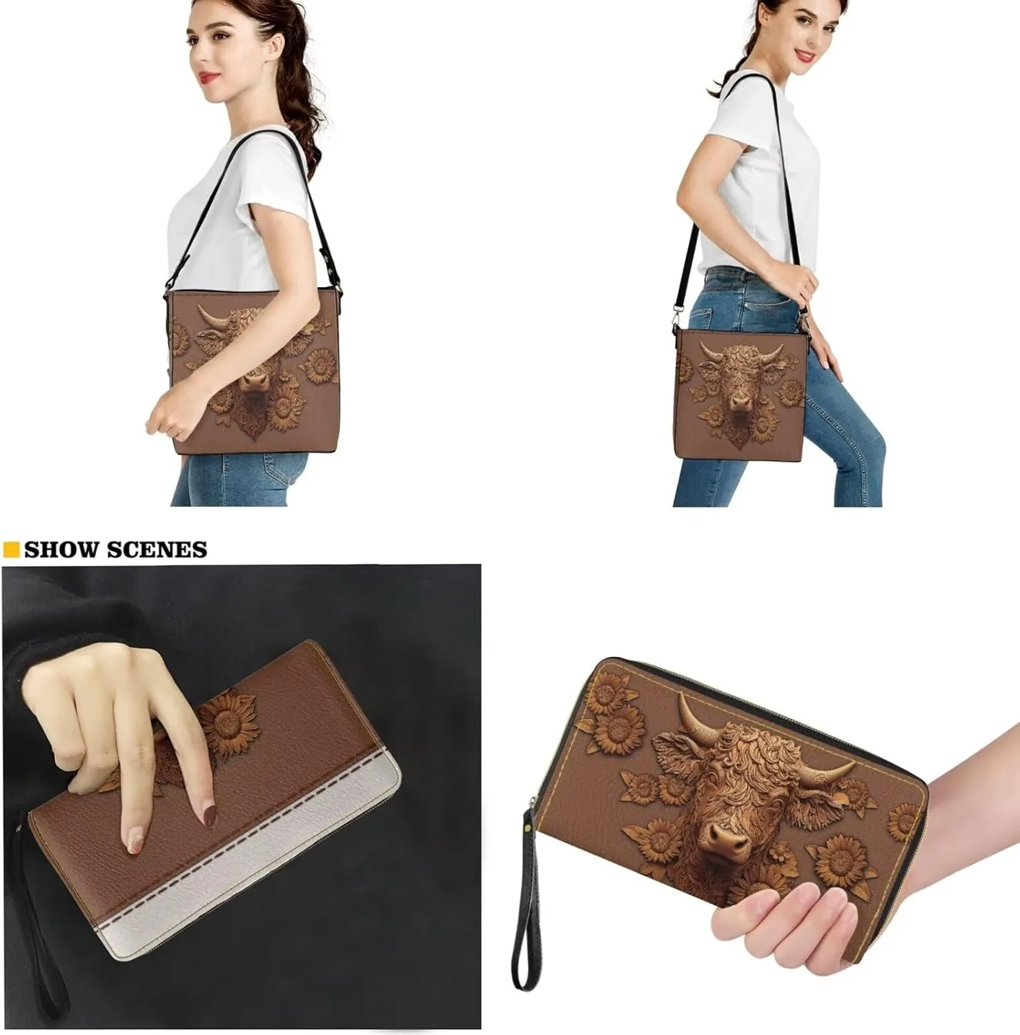 Rnyleeg Personalized Leather Crossbody Bag for Women Custom Name Shoulder Bag with Matching Customized Wallet 2 Pcs