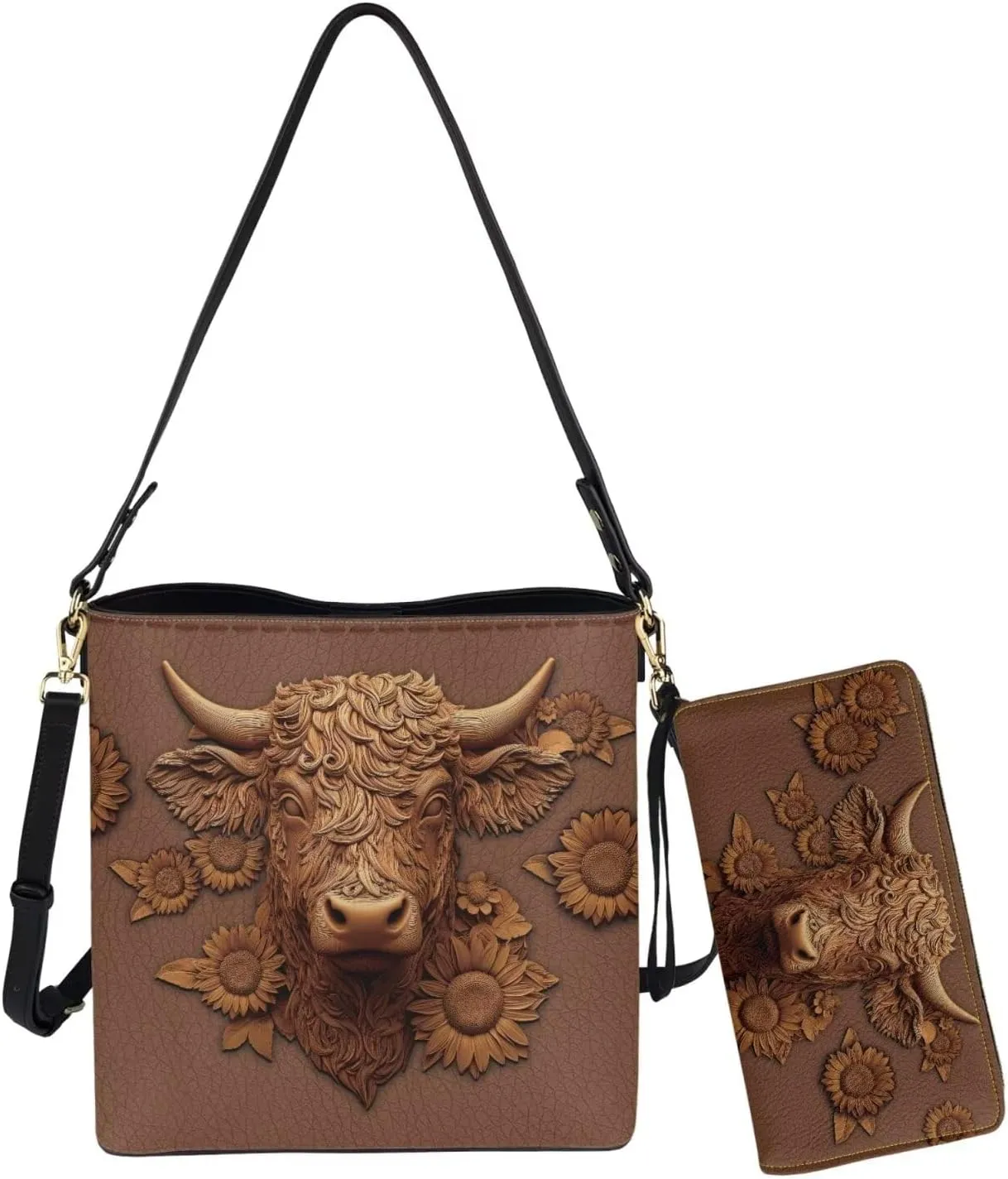 Rnyleeg Personalized Leather Crossbody Bag for Women Custom Name Shoulder Bag with Matching Customized Wallet 2 Pcs