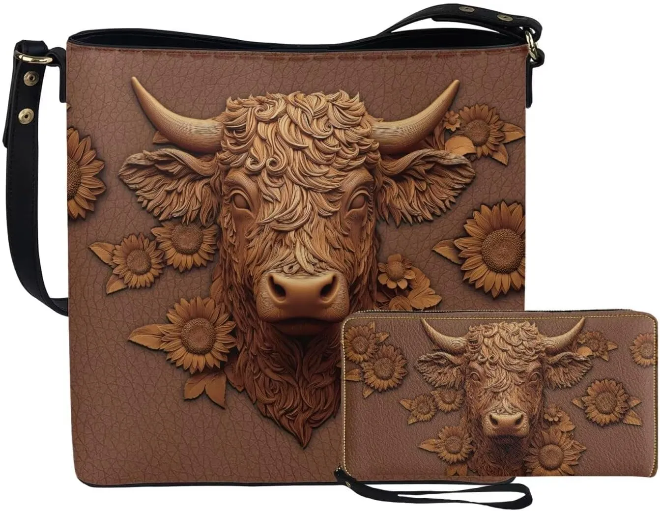 Rnyleeg Personalized Leather Crossbody Bag for Women Custom Name Shoulder Bag with Matching Customized Wallet 2 Pcs