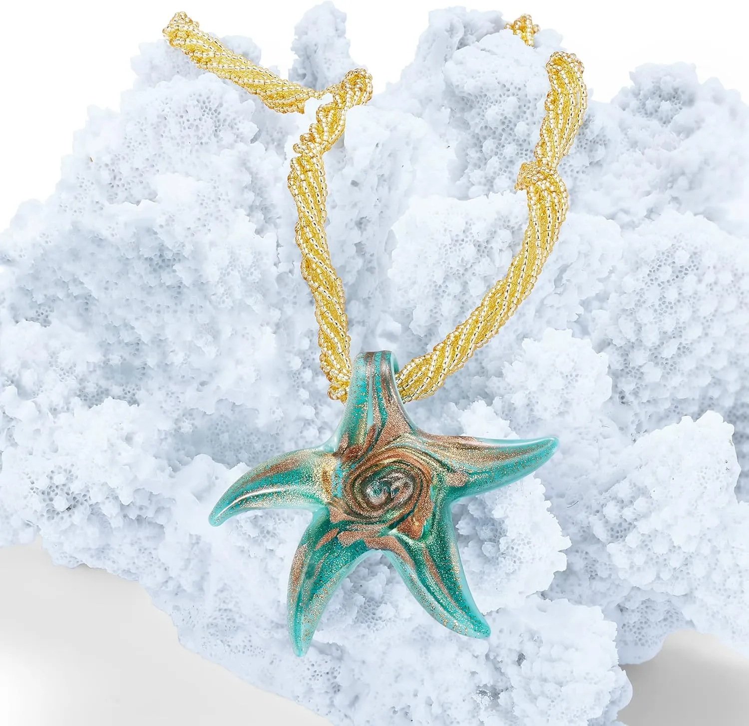 Ross-Simons Italian Turquoise Murano Glass Starfish Necklace With 18kt Gold Over Sterling