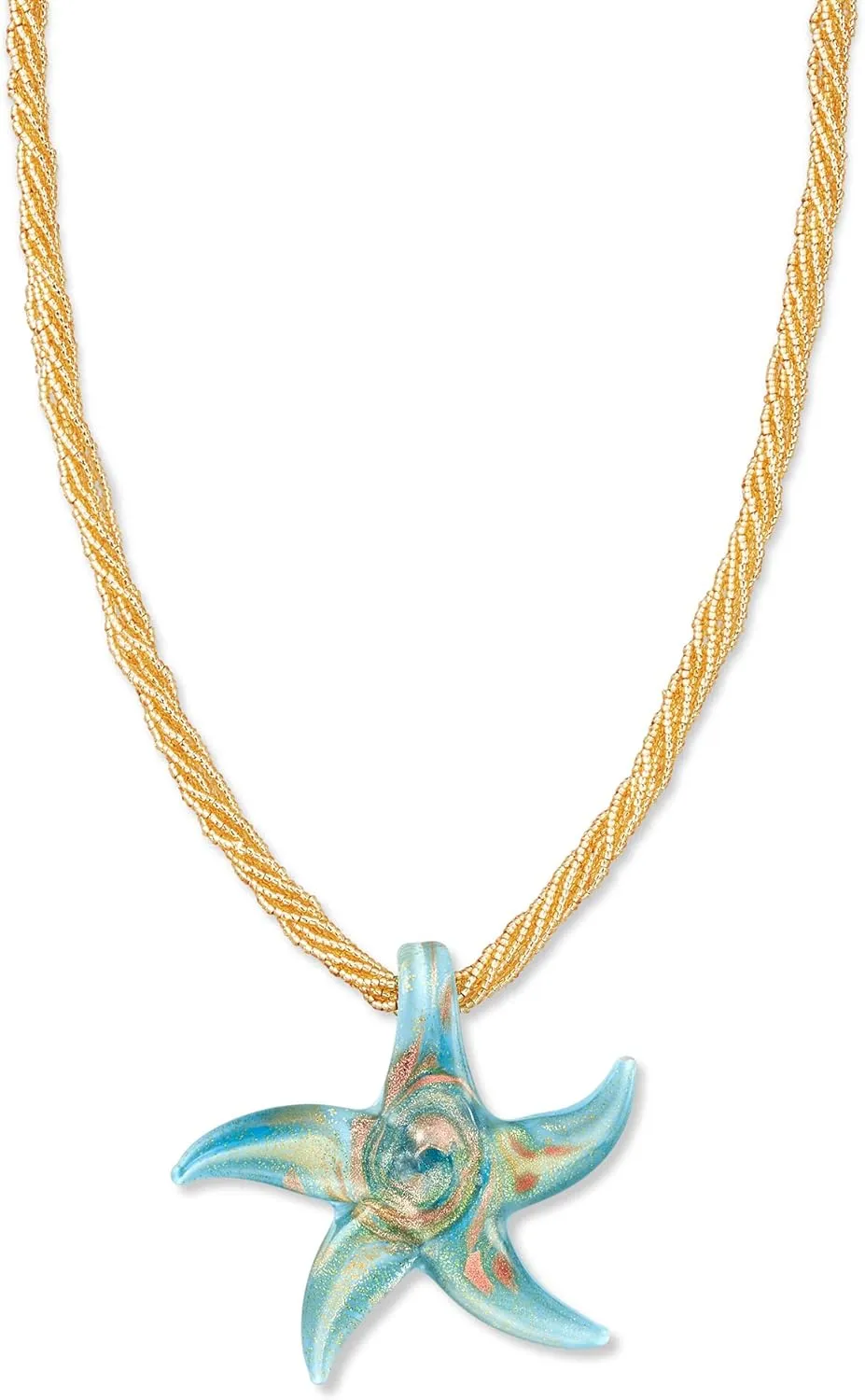 Ross-Simons Italian Turquoise Murano Glass Starfish Necklace With 18kt Gold Over Sterling