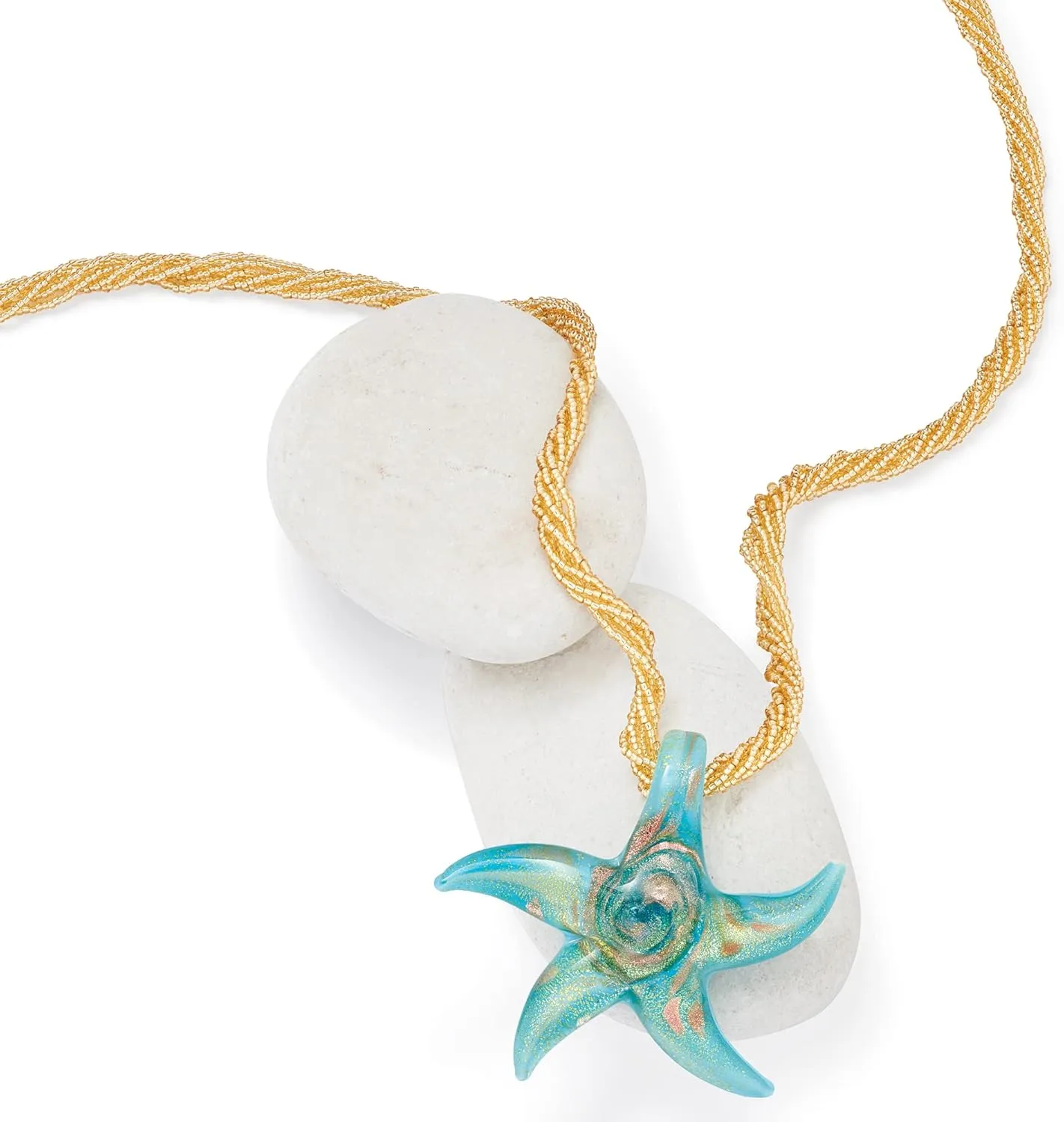 Ross-Simons Italian Turquoise Murano Glass Starfish Necklace With 18kt Gold Over Sterling