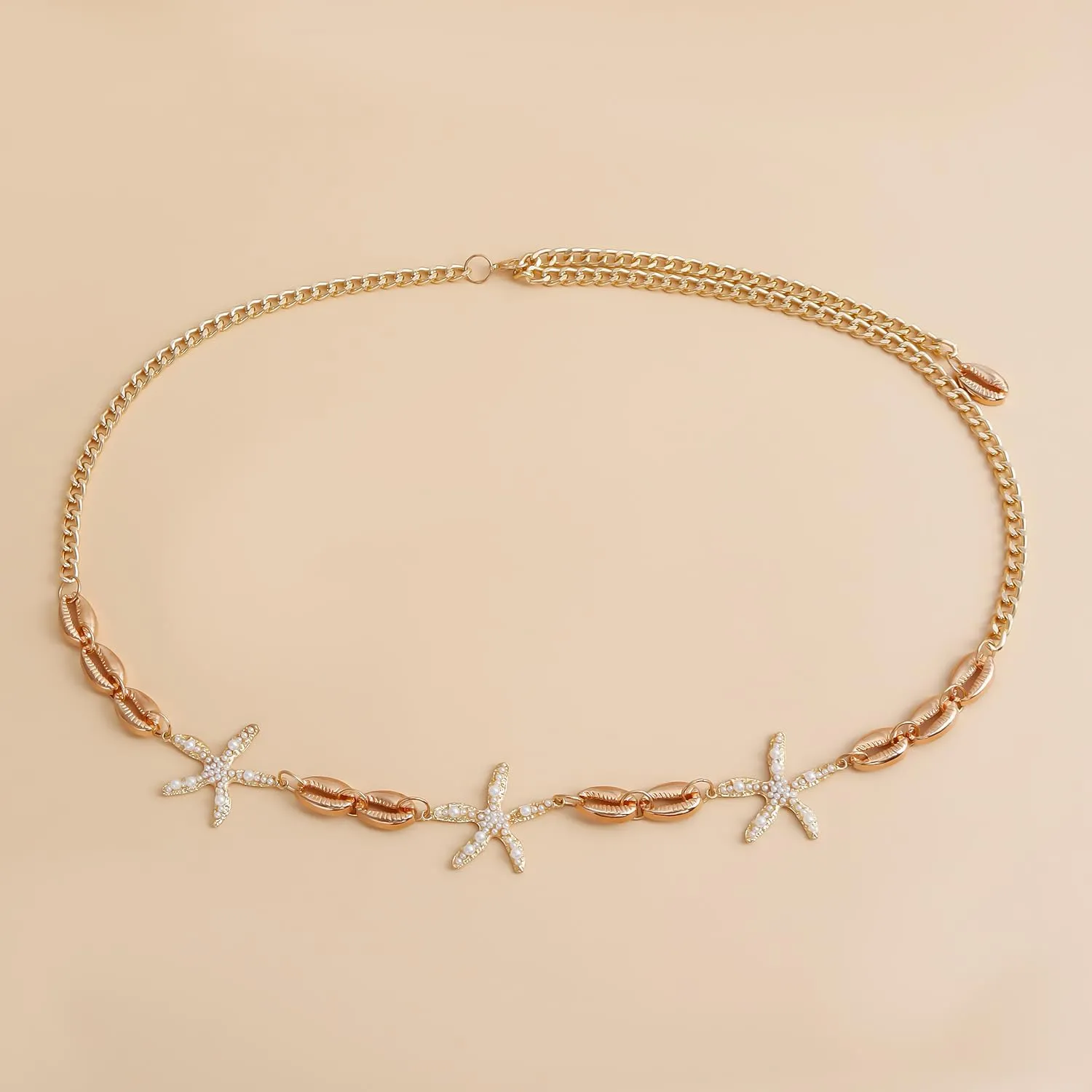 Seashell Starfish Chains Waist for Women Beach Mermaid Body Chains Bikini Pearl Body Chain Adjustable Waterproof Belly Waist Jewelry Summer Festival Mermaid Party Accessories
