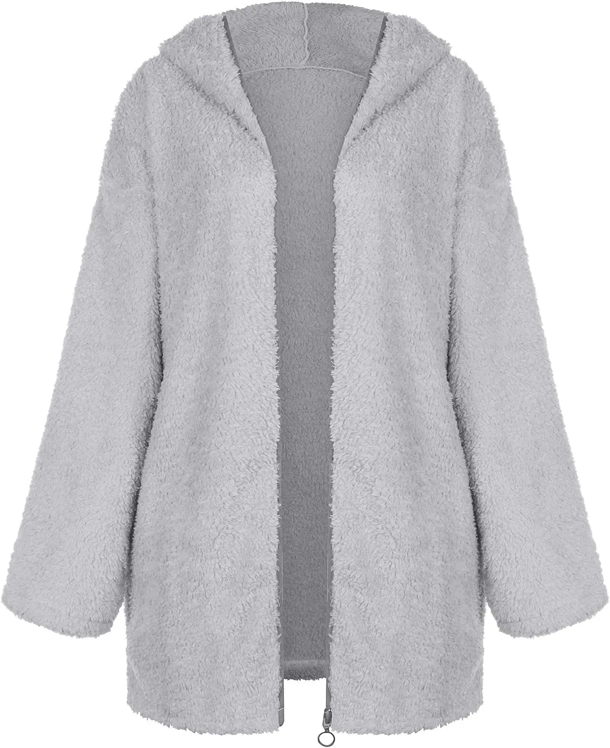 Sherpa Jacket Women Fuzzy Fleece Oversized Open Front Hooded Cardigan Soft Cozy Fluffy Sweater Jacket with Pockets