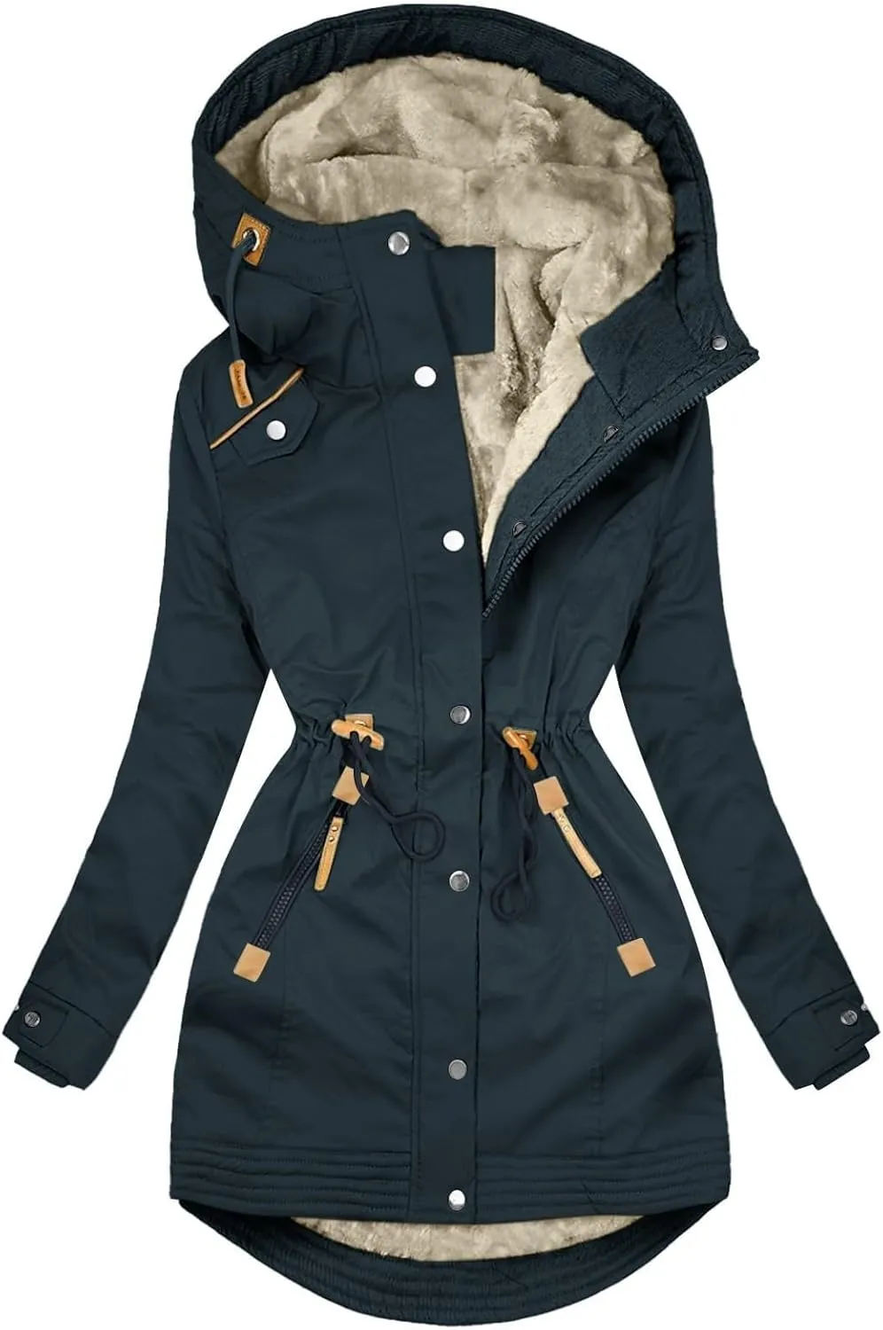 Sherpa Lined Jackets for Women Long Sleeve Fuzzy Fleece Plush Coat Tummy Control Slim Padded Full Zip Hooded Jacket
