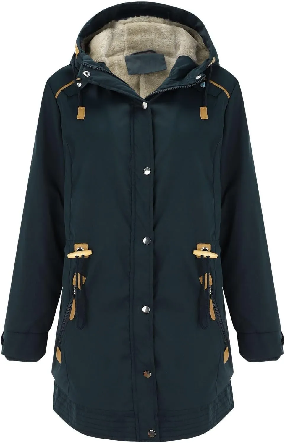 Sherpa Lined Jackets for Women Long Sleeve Fuzzy Fleece Plush Coat Tummy Control Slim Padded Full Zip Hooded Jacket