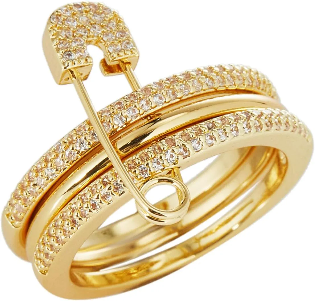 Silver & Gold Stackable Rings for Women Non Tarnish Ring Set Dainty 14k Gold Plated Cz Cubic Zirconia Wedding Rings Thumb Ring Set Stacking Pack Statement Chunky Band Rings Unique Jewelry Gift