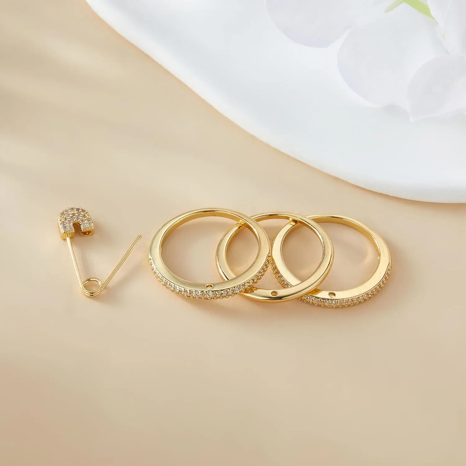 Silver & Gold Stackable Rings for Women Non Tarnish Ring Set Dainty 14k Gold Plated Cz Cubic Zirconia Wedding Rings Thumb Ring Set Stacking Pack Statement Chunky Band Rings Unique Jewelry Gift