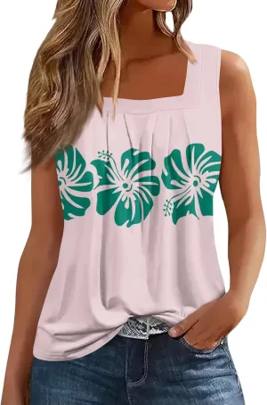 slqdgmryz Womens Summer Tops Square Neck Basic Cute Tank Tops Graphic Loose Fit Flowy Sleeveless Shirts Running Workout Tanks
