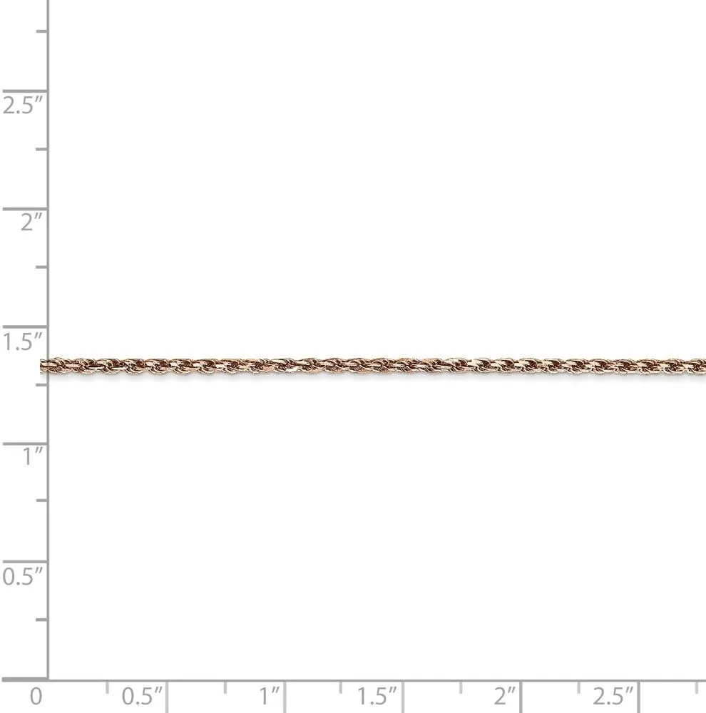 Solid 14k Rose Gold 1.8mm Diamond-Cut Rope Chain Necklace - with Secure Lobster Lock Clasp
