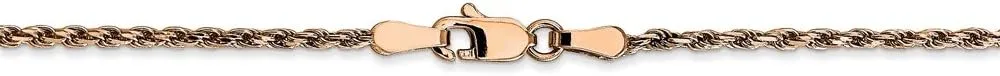 Solid 14k Rose Gold 1.8mm Diamond-Cut Rope Chain Necklace - with Secure Lobster Lock Clasp