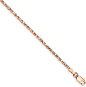 Solid 14k Rose Gold 1.8mm Diamond-Cut Rope Chain Necklace - with Secure Lobster Lock Clasp